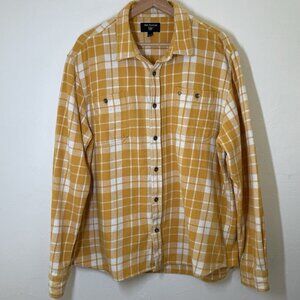 True Religion Shirt Mens 2XL Button Up Logo Pocket Workwear Flannel Plaid Yellow
